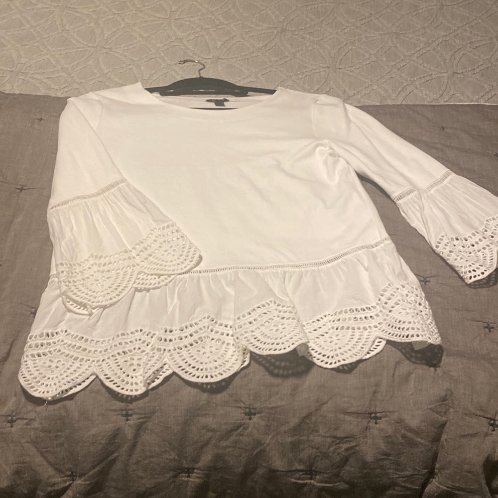 White long sleeve top with eyelet detail